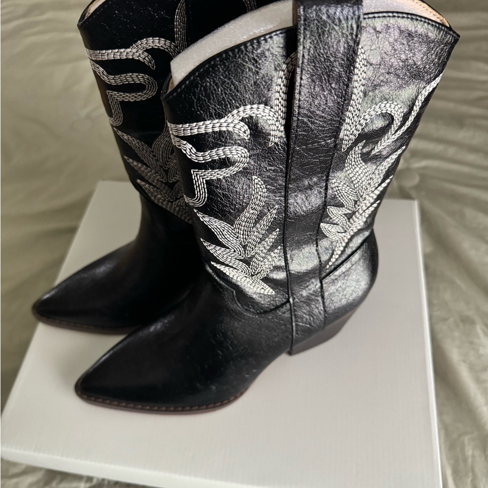 Oasis Society Black Western Embroidered Pointed Toe Boots